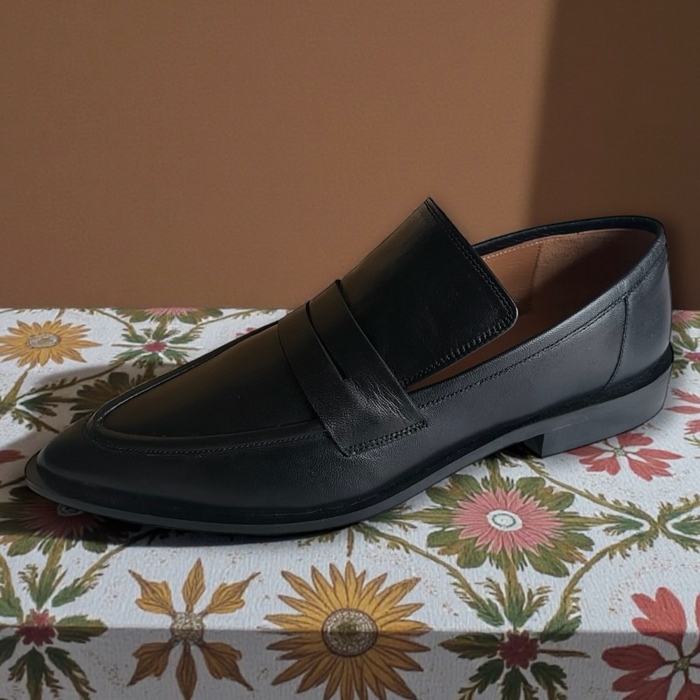 Black Leather Penny Loafers for Women